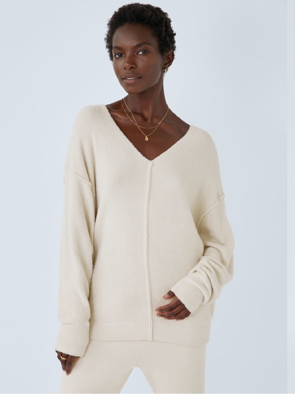 Aritzia Cream V-Neck Cozy Knit Sweater